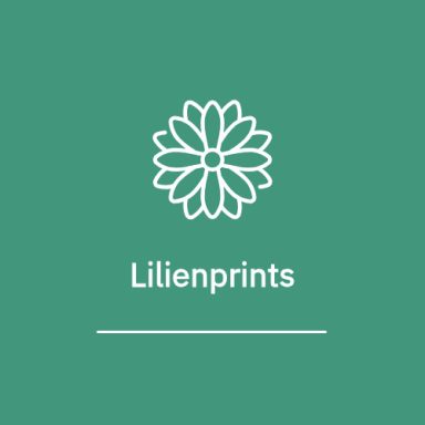 Logo des Verlags Lilienprints mit einer weißen Blüte auf grünem Grund.